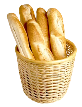 Golden French Baguettes Nestled in Woven Basket Clipart - Fresh Bakery Delights