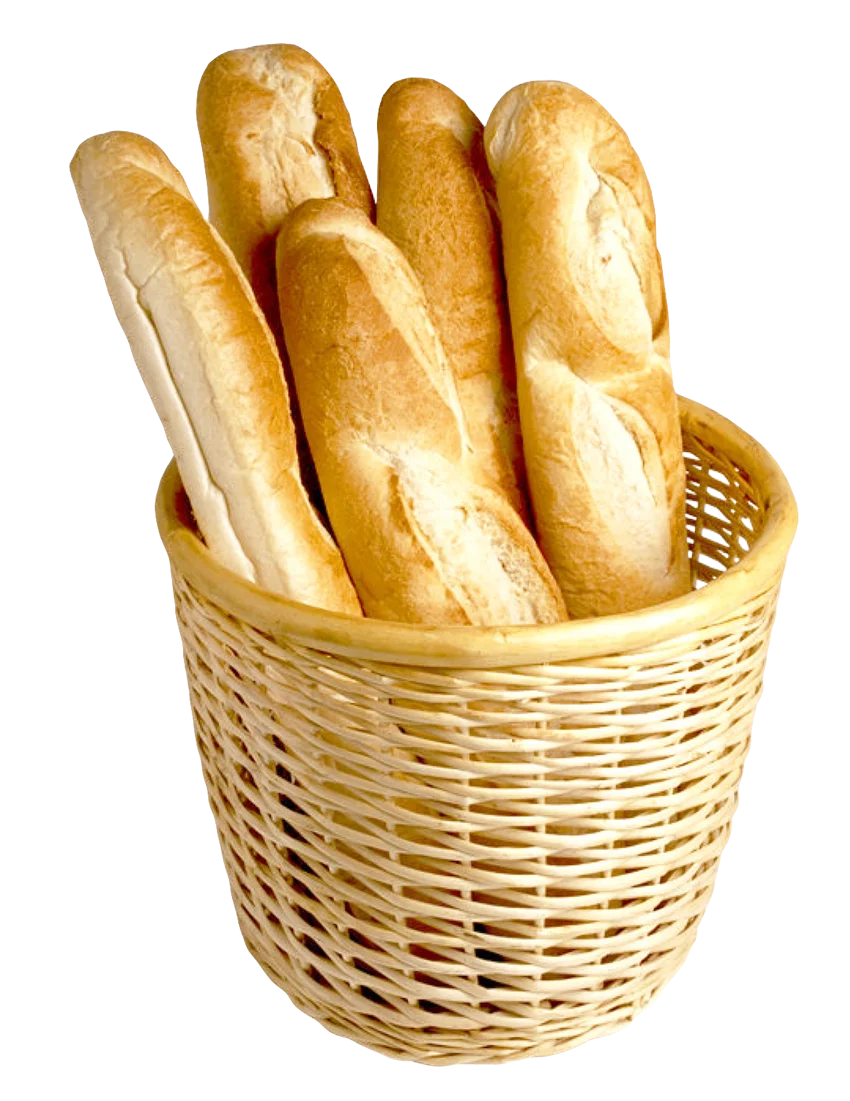 Golden French Baguettes Nestled in Woven Basket Clipart - Fresh Bakery Delights