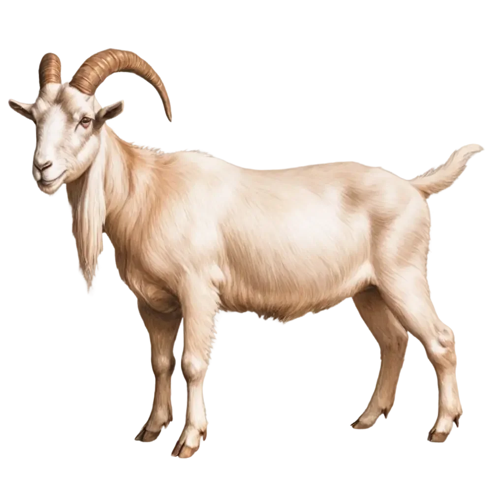 Realistic Light-Colored Domesticated Goat Clipart with Detailed Fur Texture