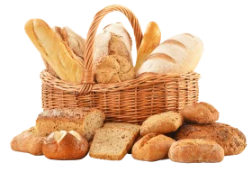 Rustic Bakery Clipart Showcase: Freshly Baked Bread Varieties in Woven Basket
