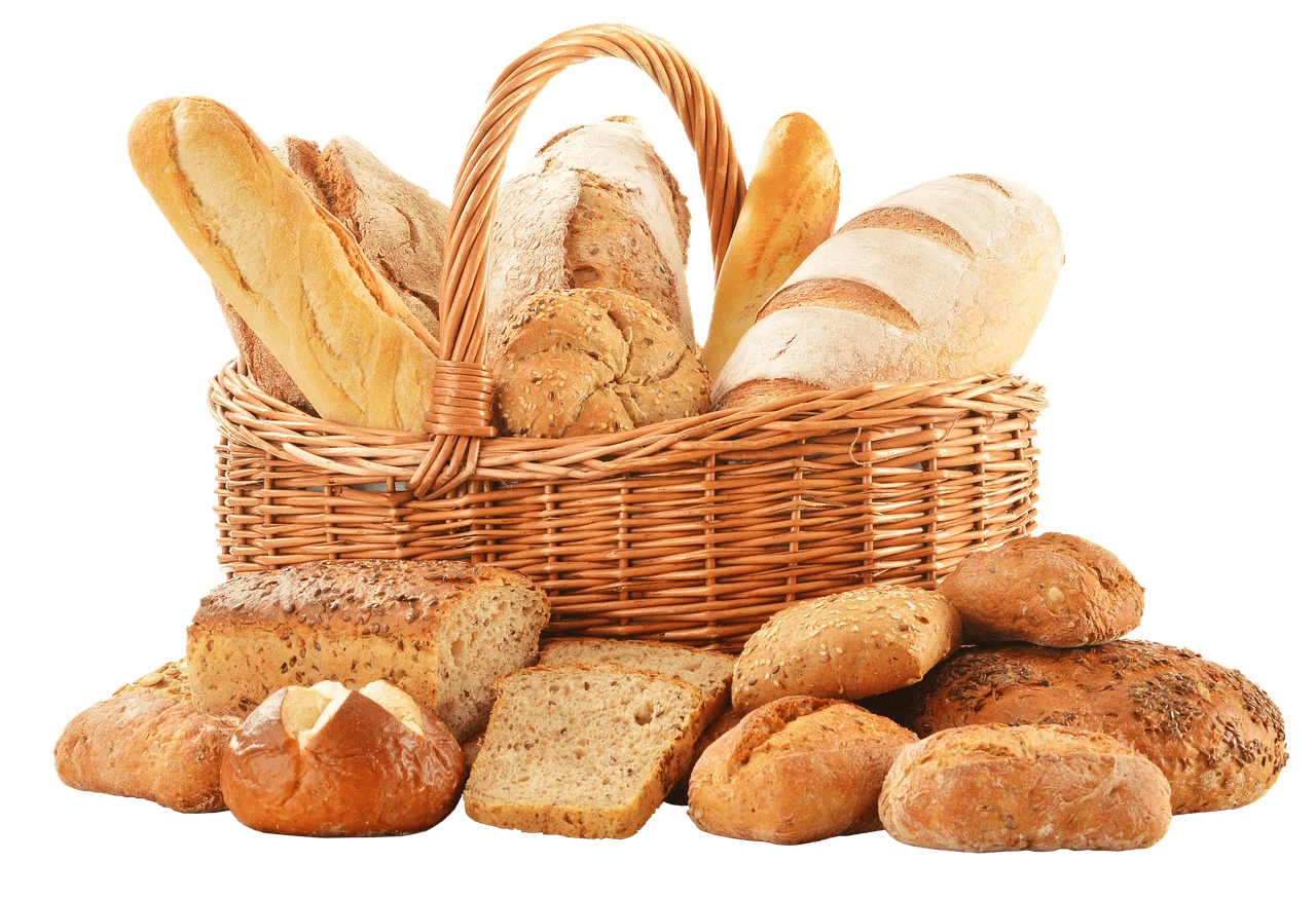 Rustic Bakery Clipart Showcase: Freshly Baked Bread Varieties in Woven Basket