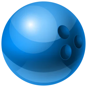 Sleek Azure Bowling Ball Clipart with Glossy Surface and Finger Holes