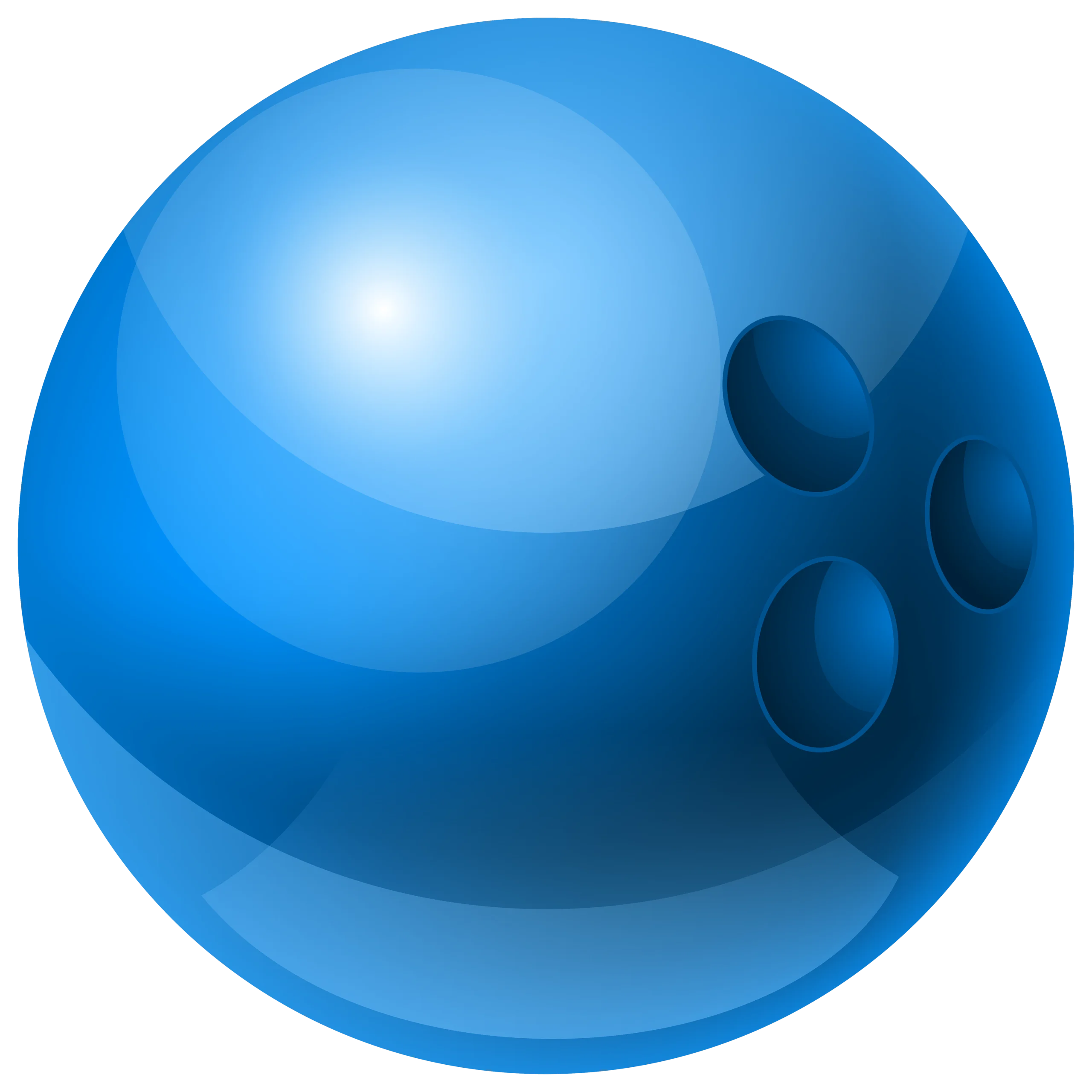 Sleek Azure Bowling Ball Clipart with Glossy Surface and Finger Holes