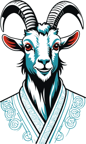Stylish Azure and White Goat Clipart with Intricate Ornamental Kimono Design