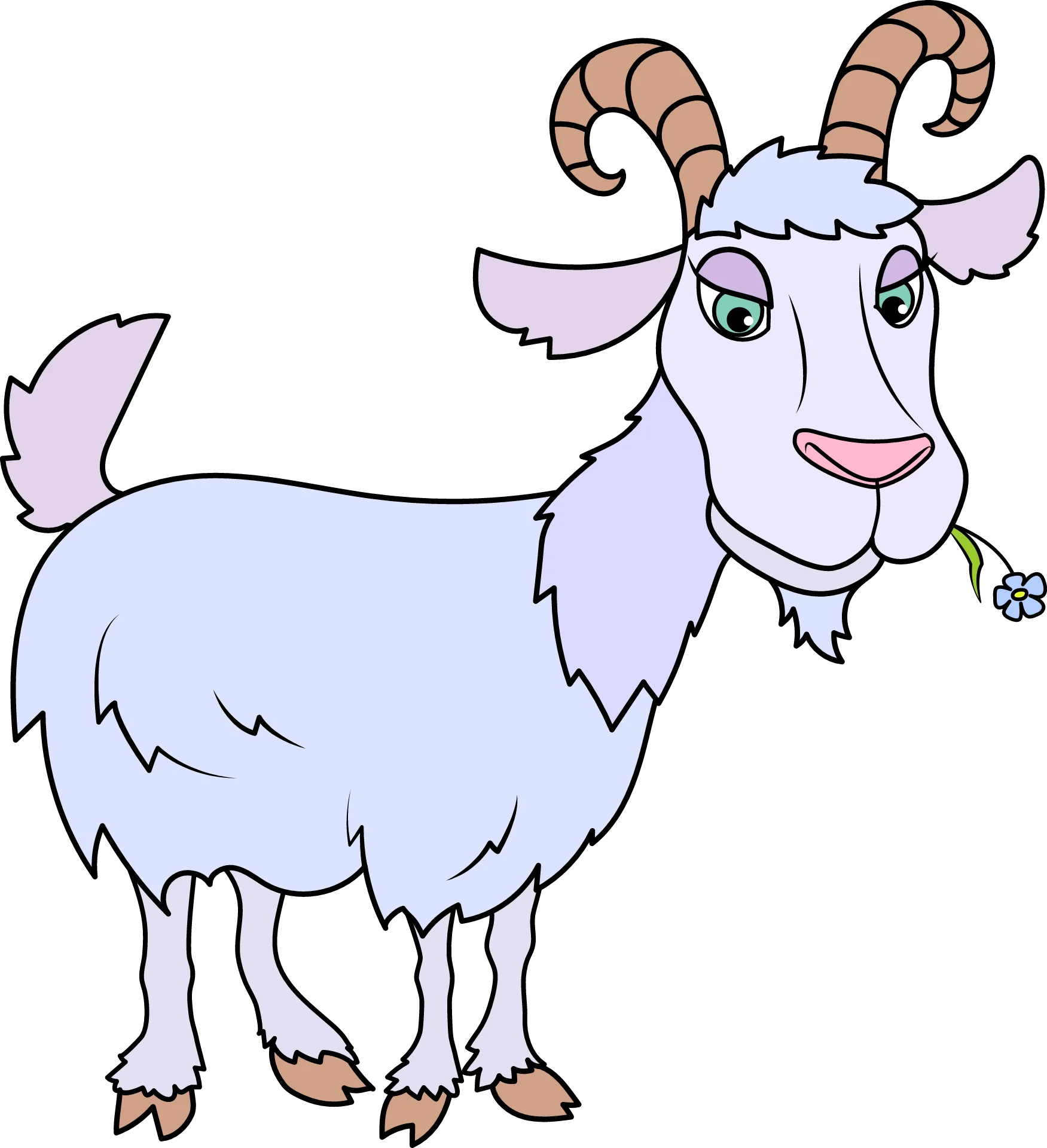 Whimsical Blue-Tinted Mountain Goat Clipart with Playful Cartoon Style