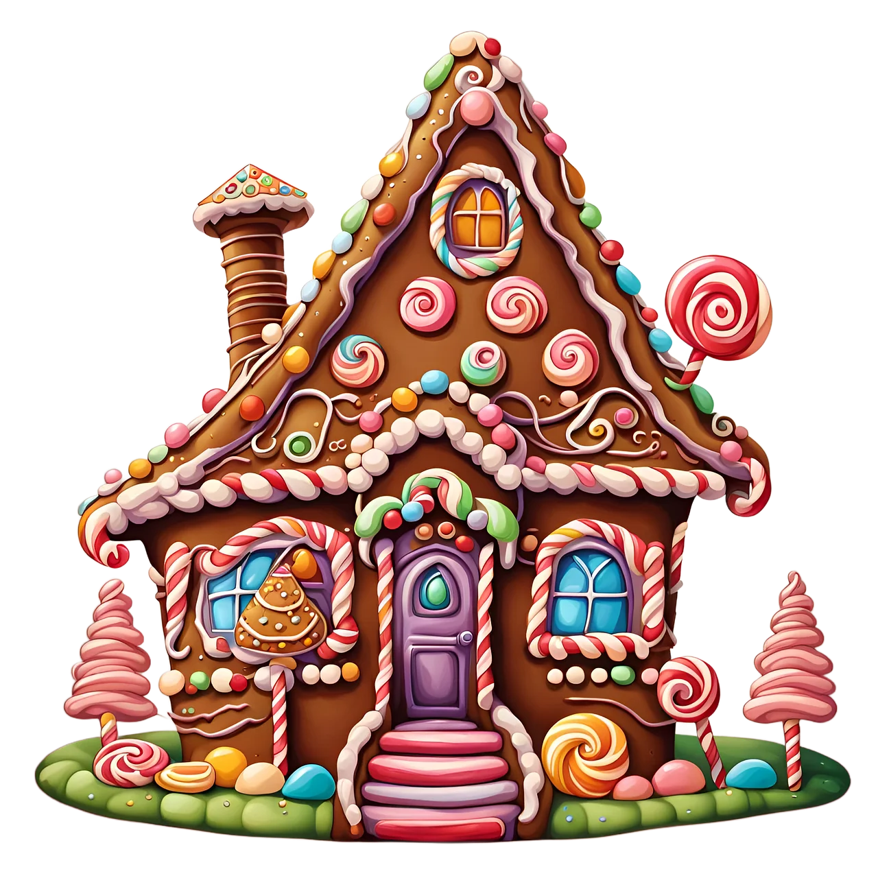 Whimsical Candy-Coated Gingerbread House Wonderland Clipart Design