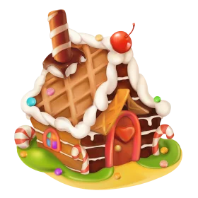 Whimsical Chocolate Waffle Gingerbread House Candy Clipart Design