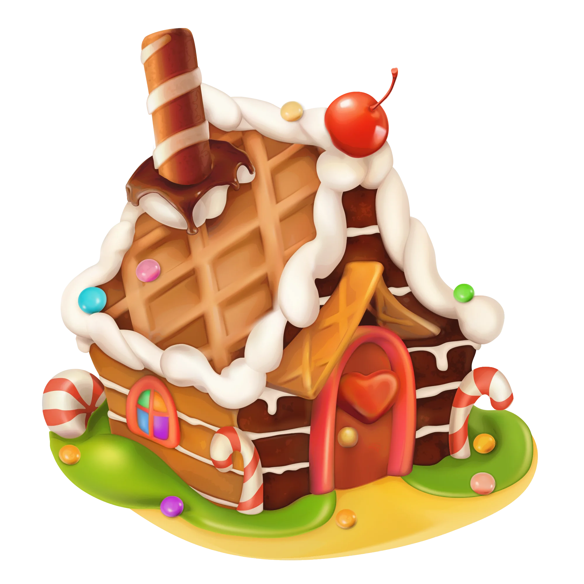 Whimsical Chocolate Waffle Gingerbread House Candy Clipart Design