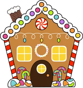 Whimsical Festive Gingerbread House Cartoon Clipart with Colorful Decorations