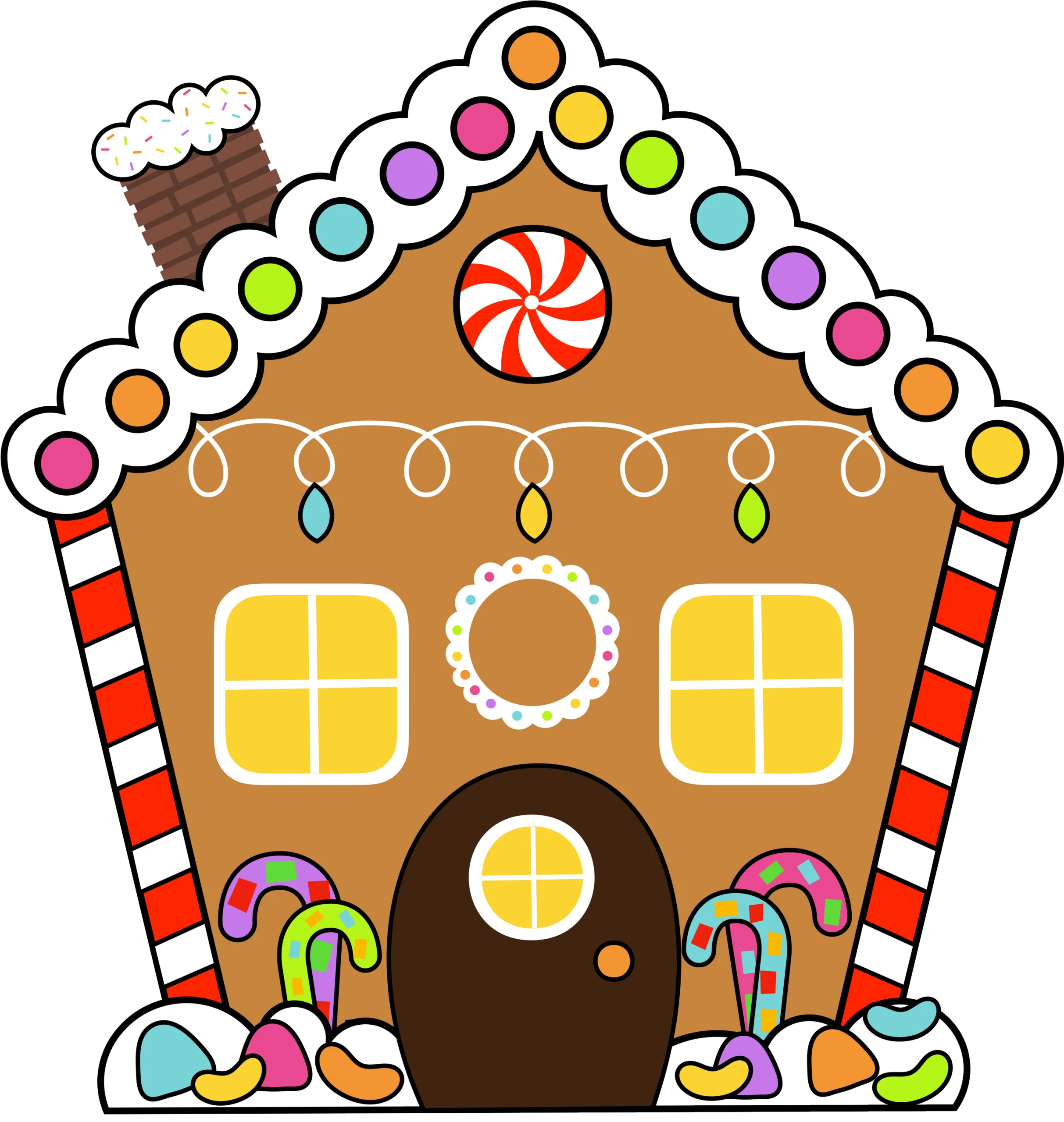 Whimsical Festive Gingerbread House Cartoon Clipart with Colorful Decorations