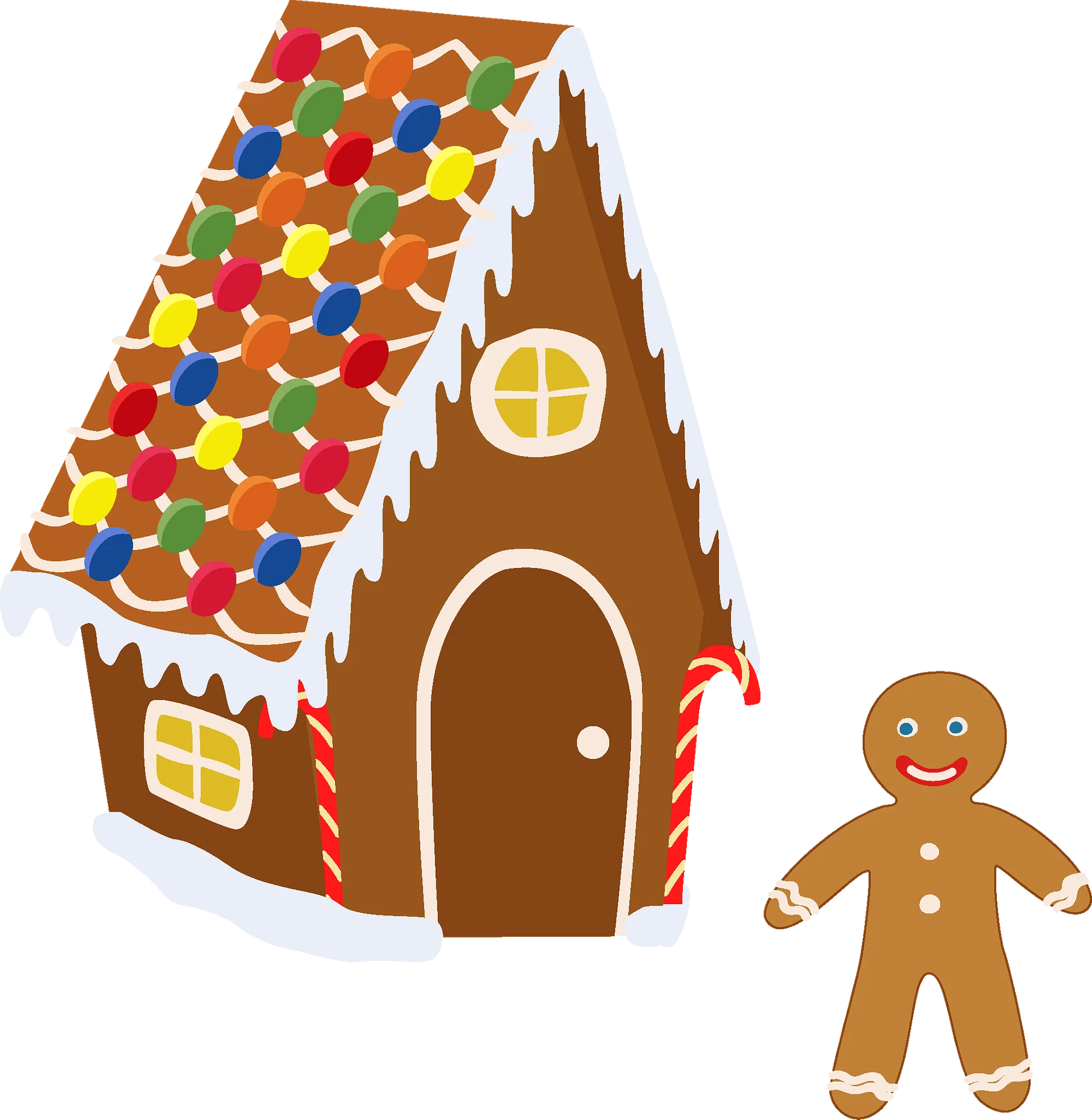 Whimsical Festive Gingerbread House with Cheerful Cookie Character Clipart Design