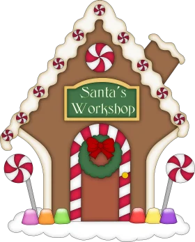 Whimsical Santa's Workshop Gingerbread House Festive Clipart Design