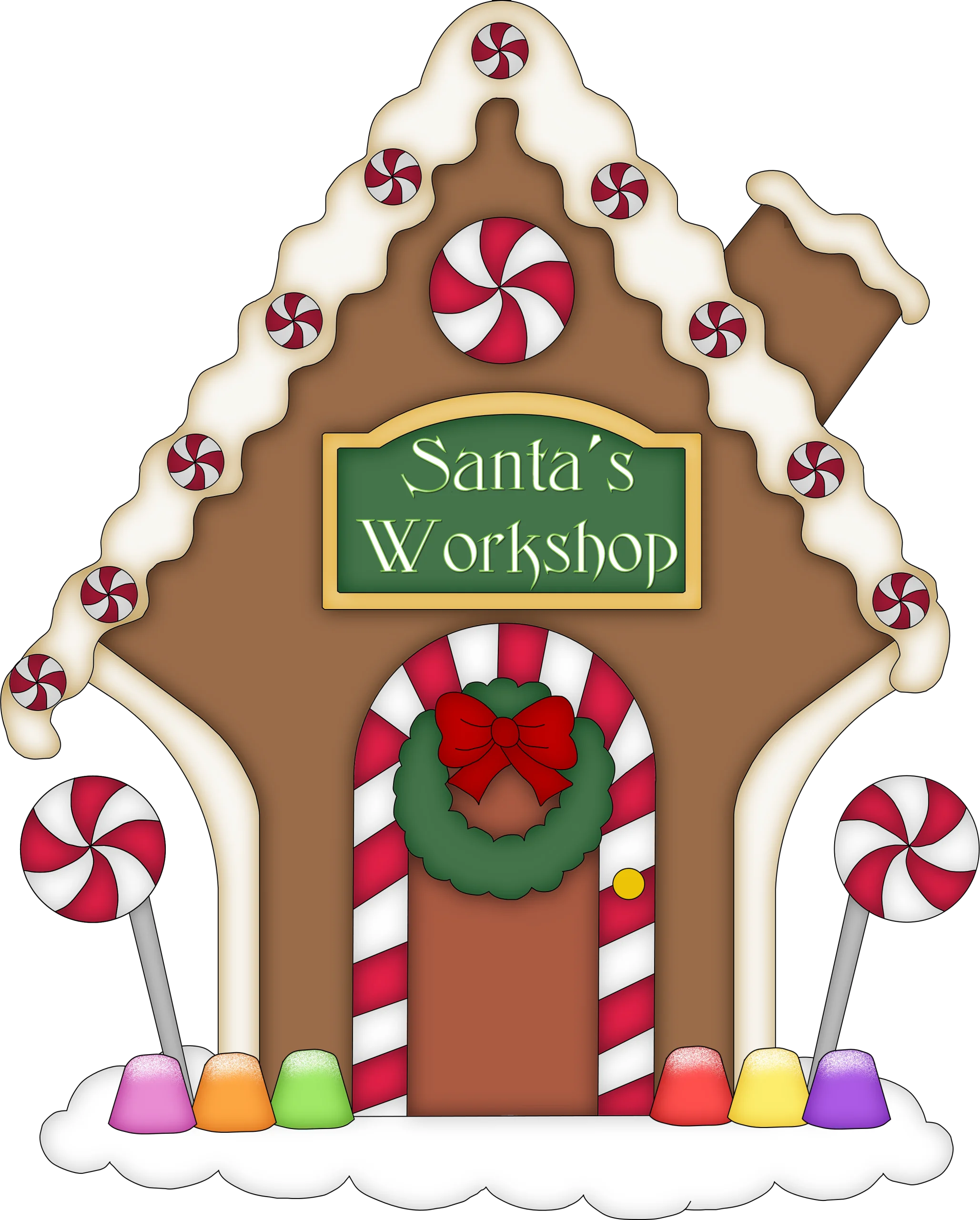 Whimsical Santa's Workshop Gingerbread House Festive Clipart Design