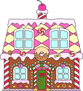 Whimsical Sweet Candy Land Gingerbread House Festive Clipart Illustration