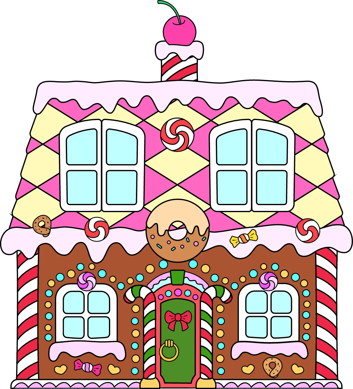 Whimsical Sweet Candy Land Gingerbread House Festive Clipart Illustration
