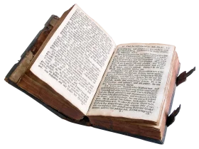 Antique Leather-Bound Open Book Clipart with Aged Manuscript Pages