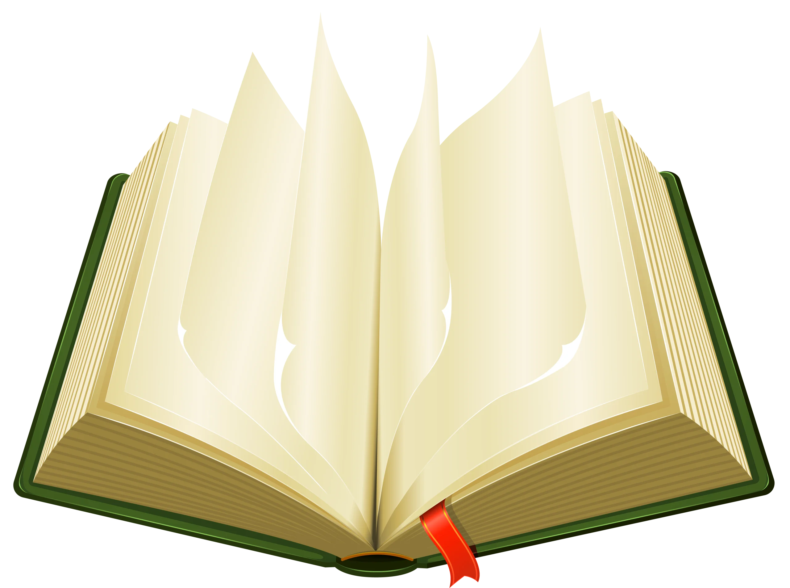 Elegant Green-Bound Open Book Clipart with Delicate Cream-Colored Pages