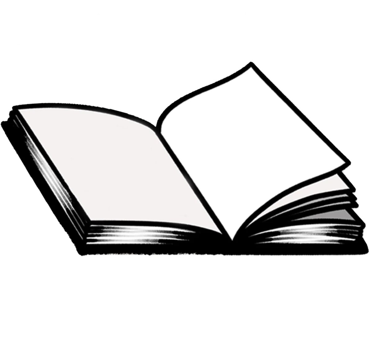 Simple Black and White Open Book Clipart Illustration Design Element
