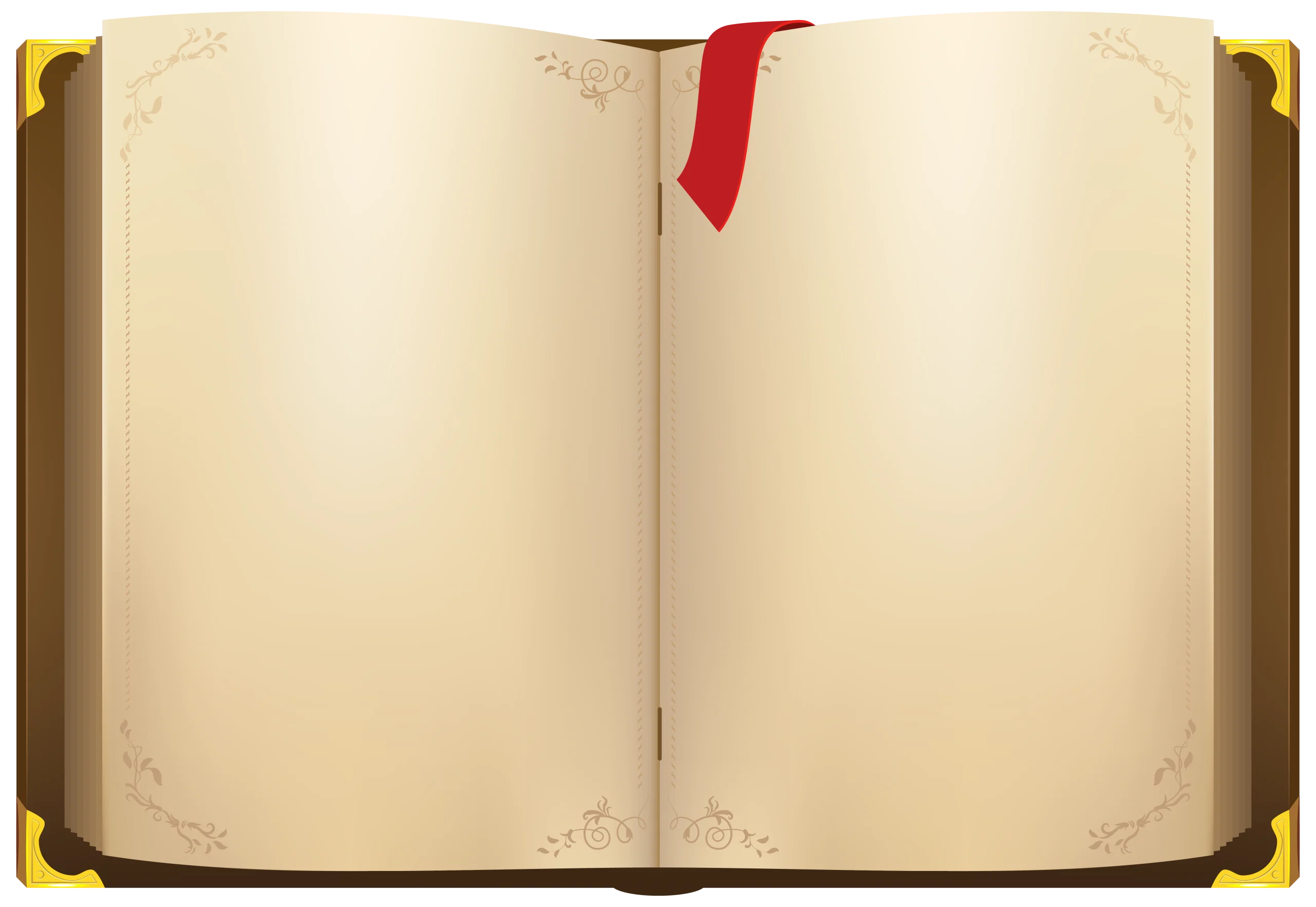 Vintage Open Book Clipart with Aged Pages and Elegant Red Bookmark