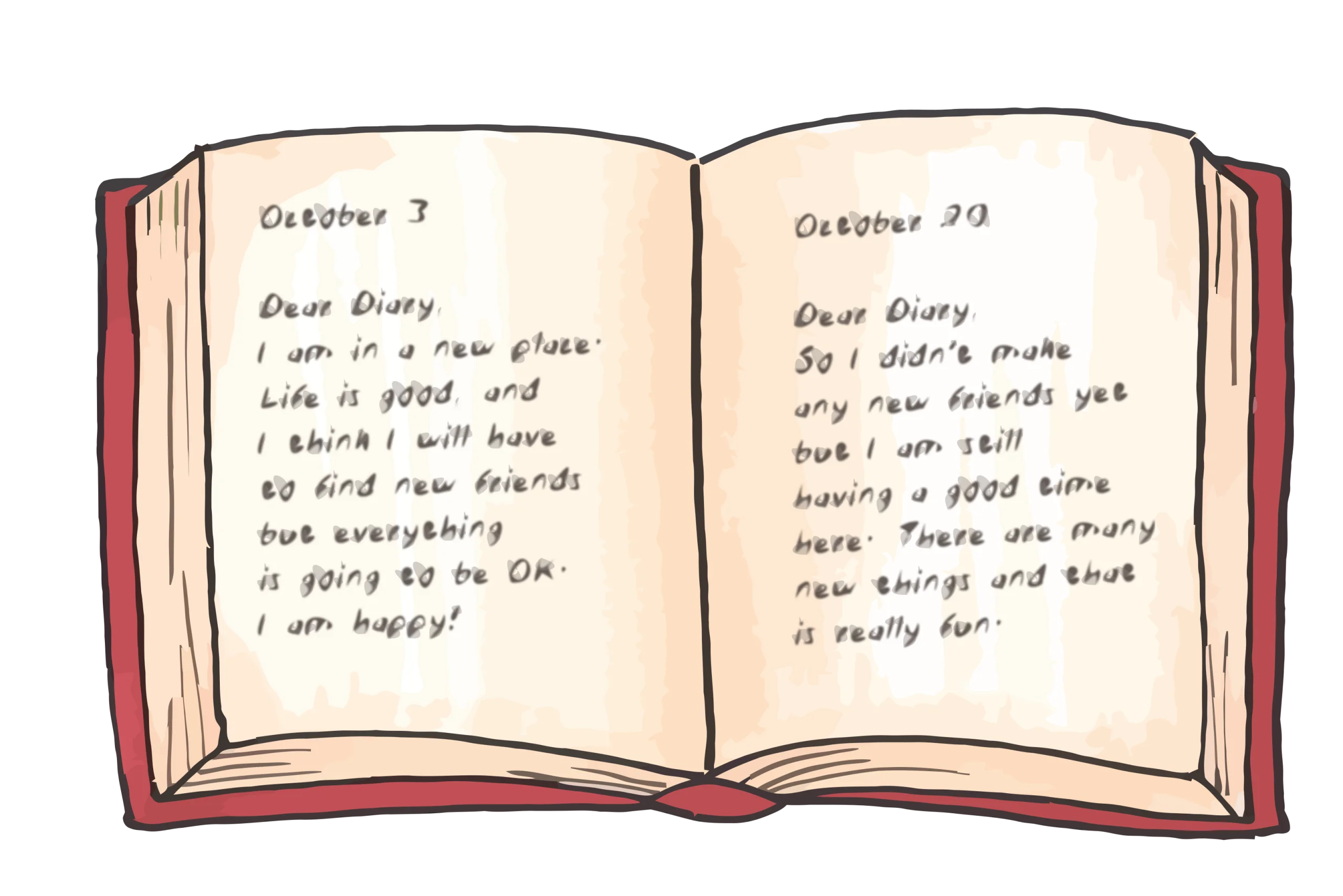 Vintage Open Book Clipart with Aged Pages and Soft Red Binding Illustration