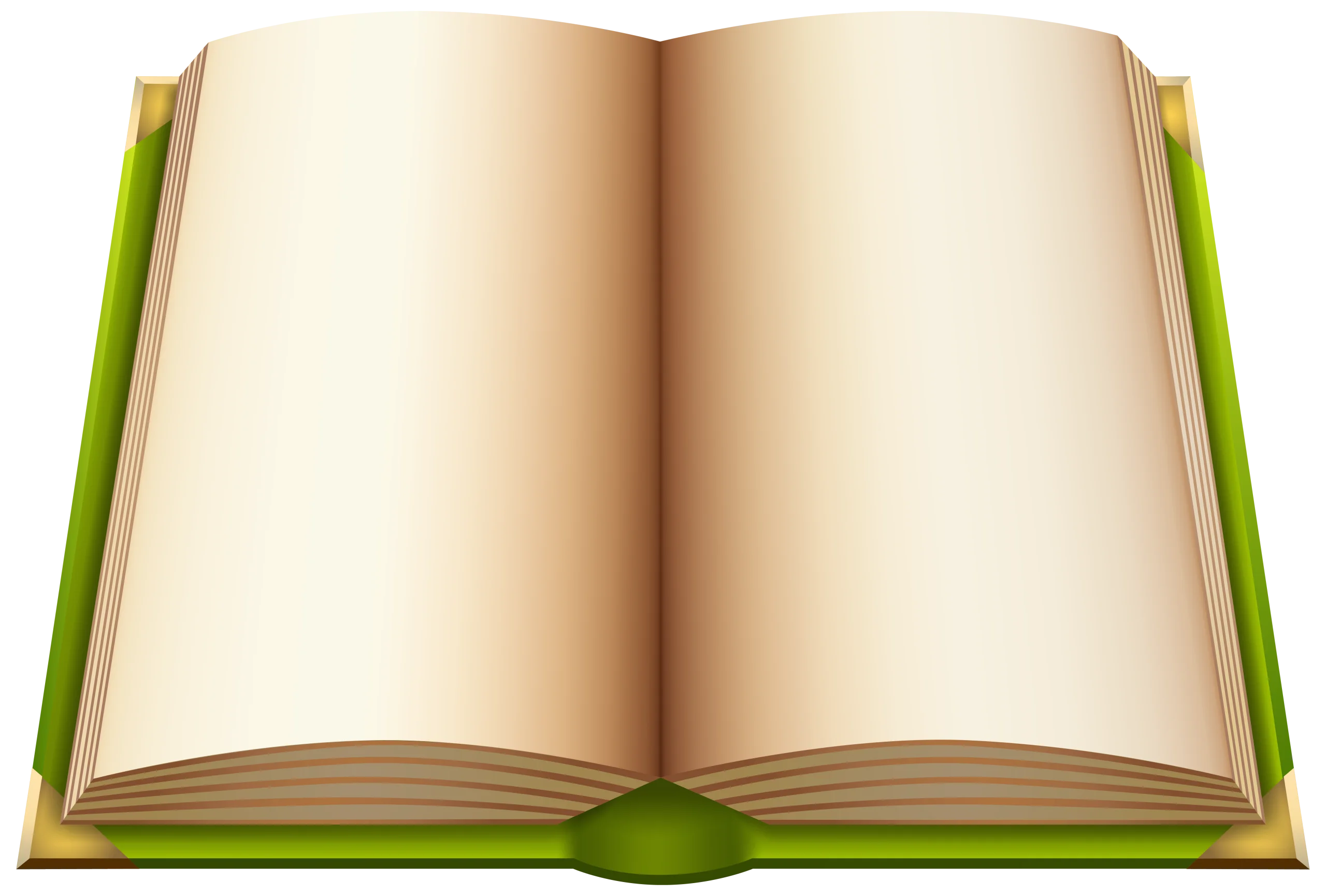 Vintage Open Book Clipart with Aged Pages and Soft Green Binding
