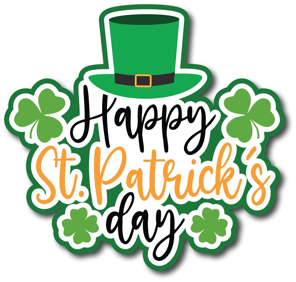 Festive St. Patrick's Day Celebration Clipart with Leprechaun Hat and Shamrocks