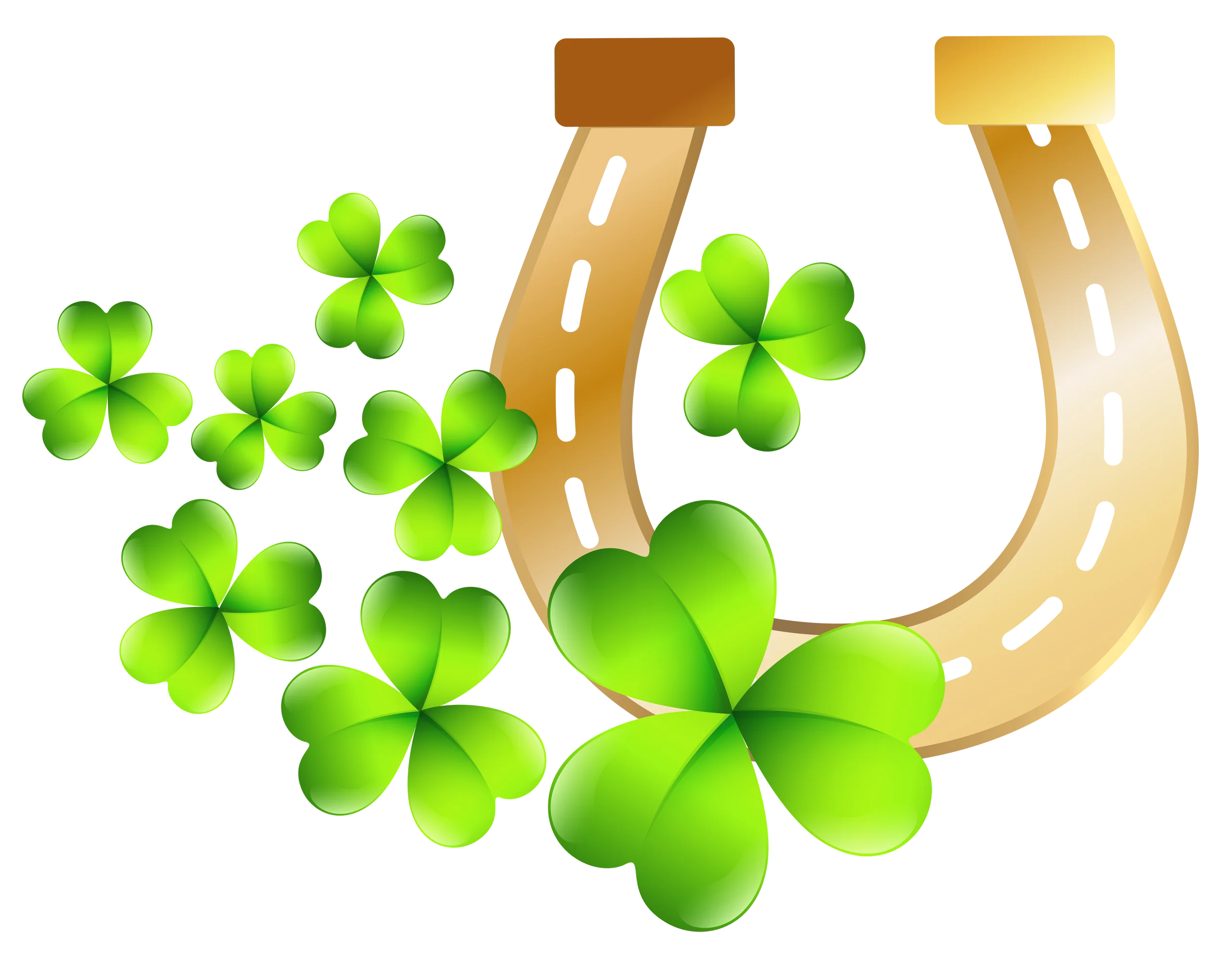 Lucky Horseshoes and Shamrock Clover Leaves St. Patrick's Day Festive Clipart Design