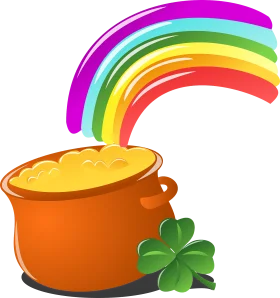 Magical St. Patrick's Day Pot of Gold Rainbow Shamrock Clipart Illustration
