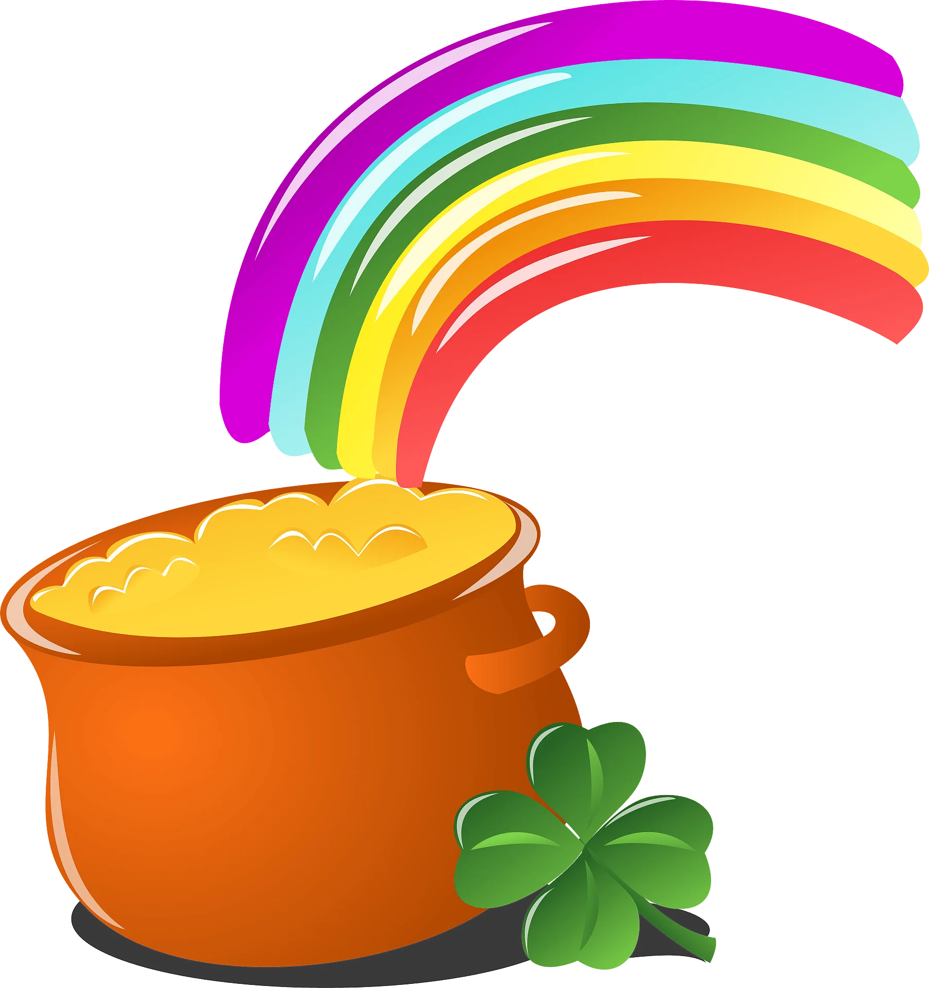 Magical St. Patrick's Day Pot of Gold Rainbow Shamrock Clipart Illustration