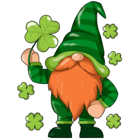 Whimsical St. Patrick's Day Lucky Gnome Clipart with Four-Leaf Clovers