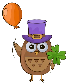 Whimsical St. Patrick's Day Owl Clipart with Balloon and Clover