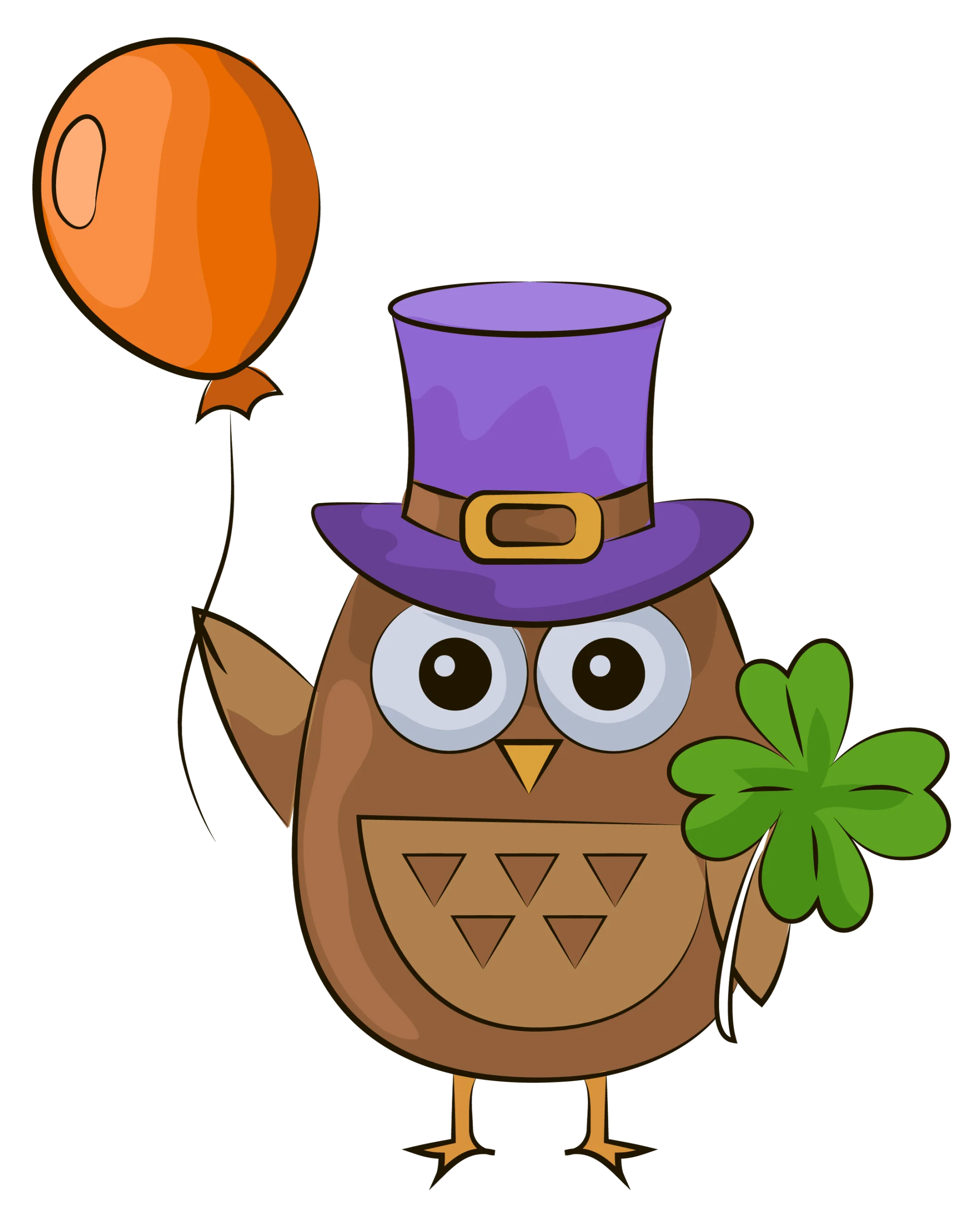 Whimsical St. Patrick's Day Owl Clipart with Balloon and Clover