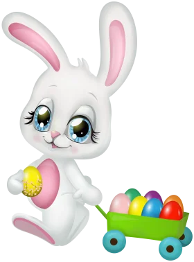 Adorable Easter Bunny Clipart Pulling Colorful Egg Wagon on Whimsical Adventure
