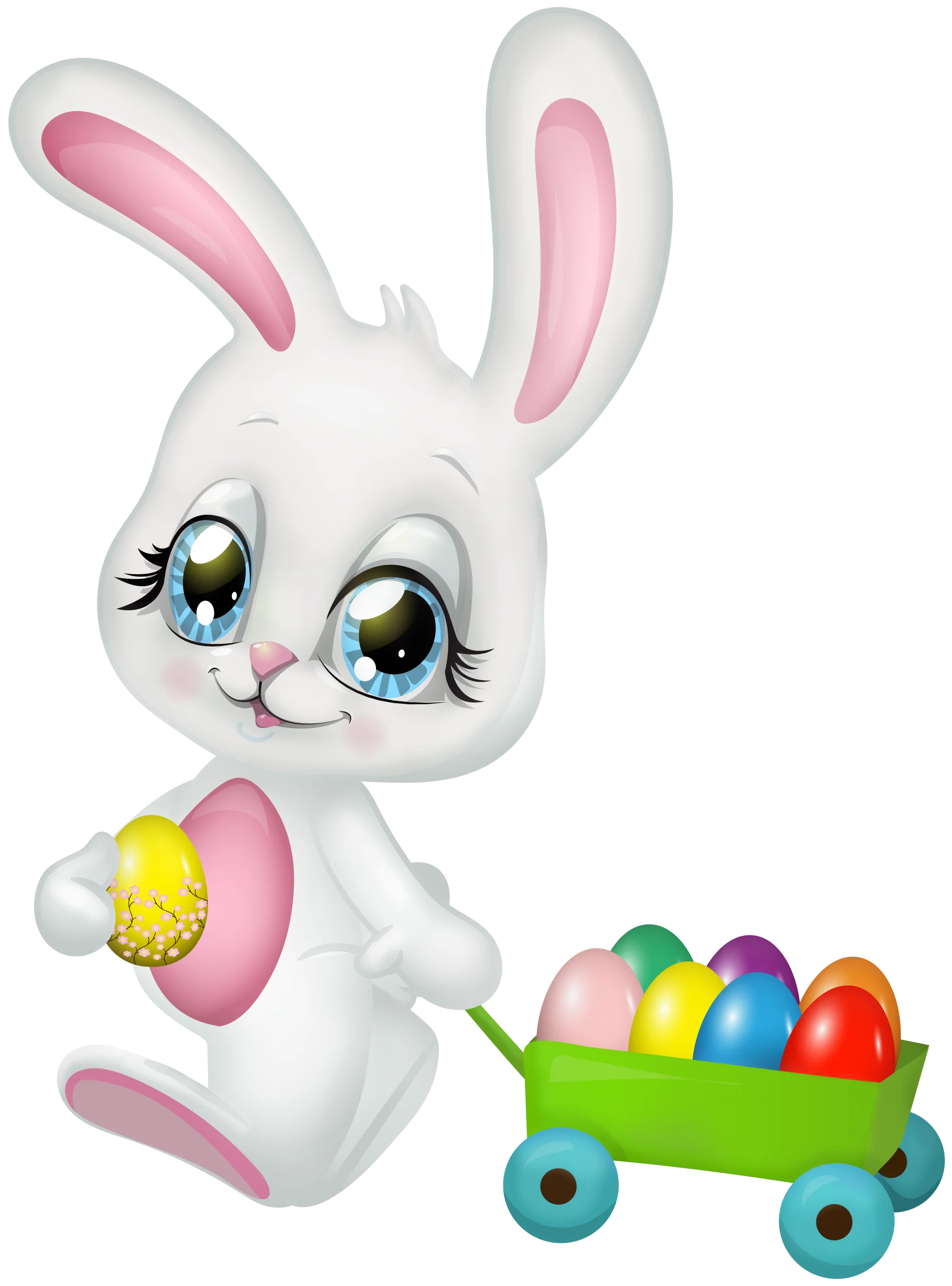 Adorable Easter Bunny Clipart Pulling Colorful Egg Wagon on Whimsical Adventure