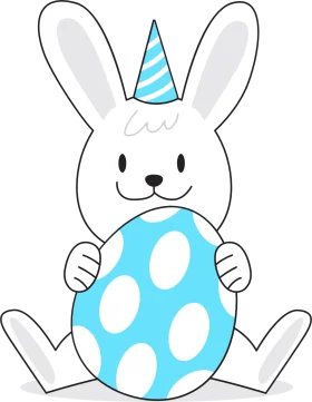 Adorable Easter Bunny Clipart with Blue Polka Dot Egg and Party Hat