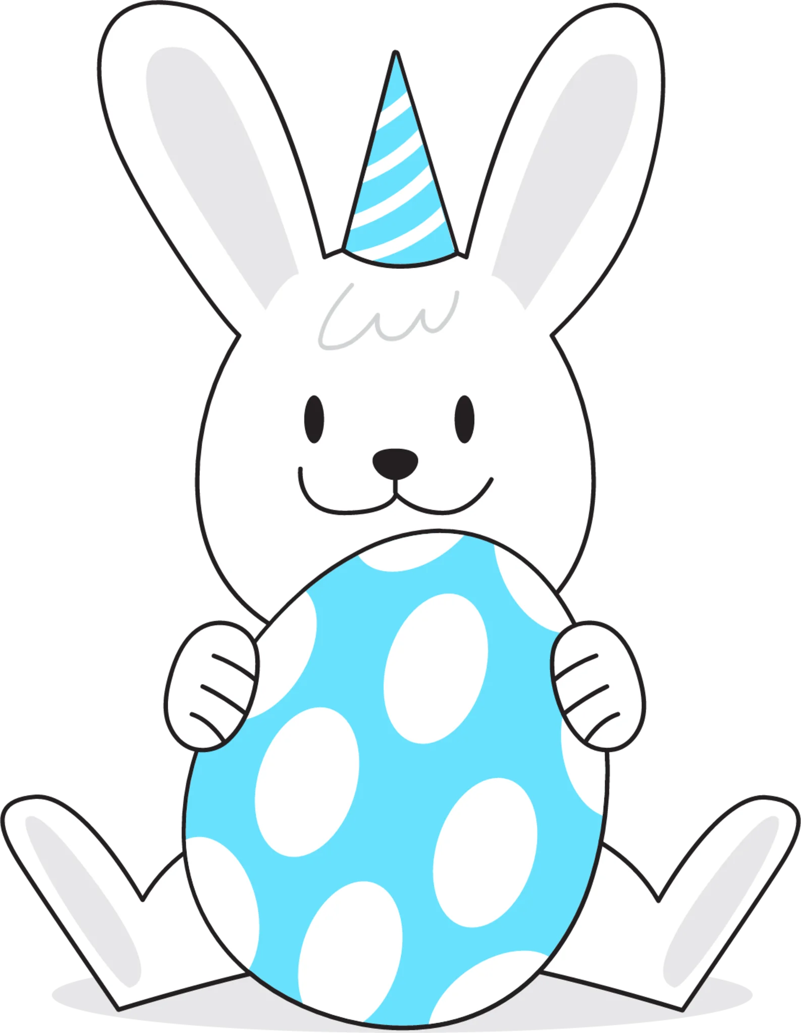 Adorable Easter Bunny Clipart with Blue Polka Dot Egg and Party Hat