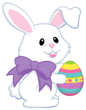 Adorable Easter Bunny Clipart with Colorful Striped Egg and Purple Bow
