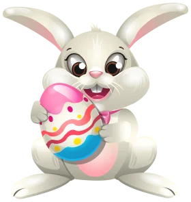 Adorable Easter Bunny Holding Colorful Decorated Egg Clipart Design