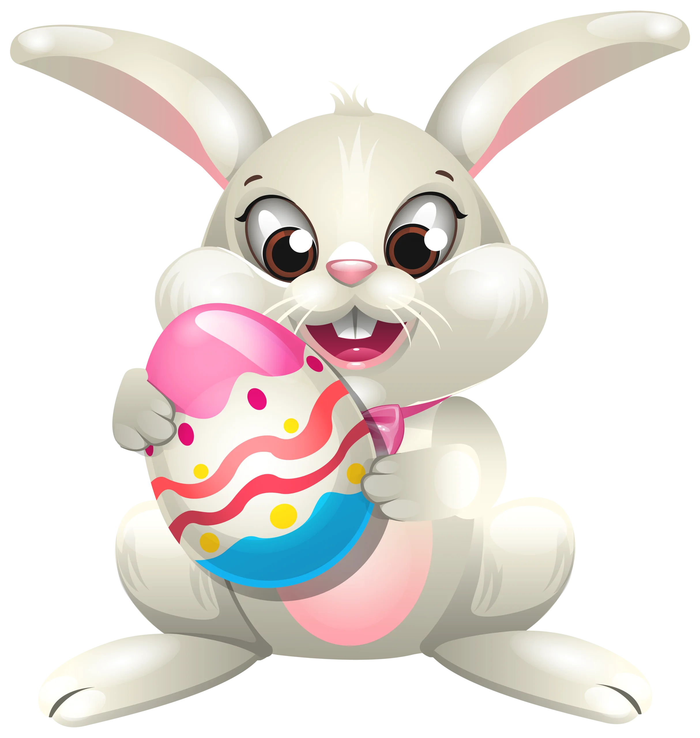 Adorable Easter Bunny Holding Colorful Decorated Egg Clipart Design