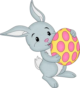 Adorable Easter Bunny Holding Colorful Polka Dot Egg Clipart Illustration