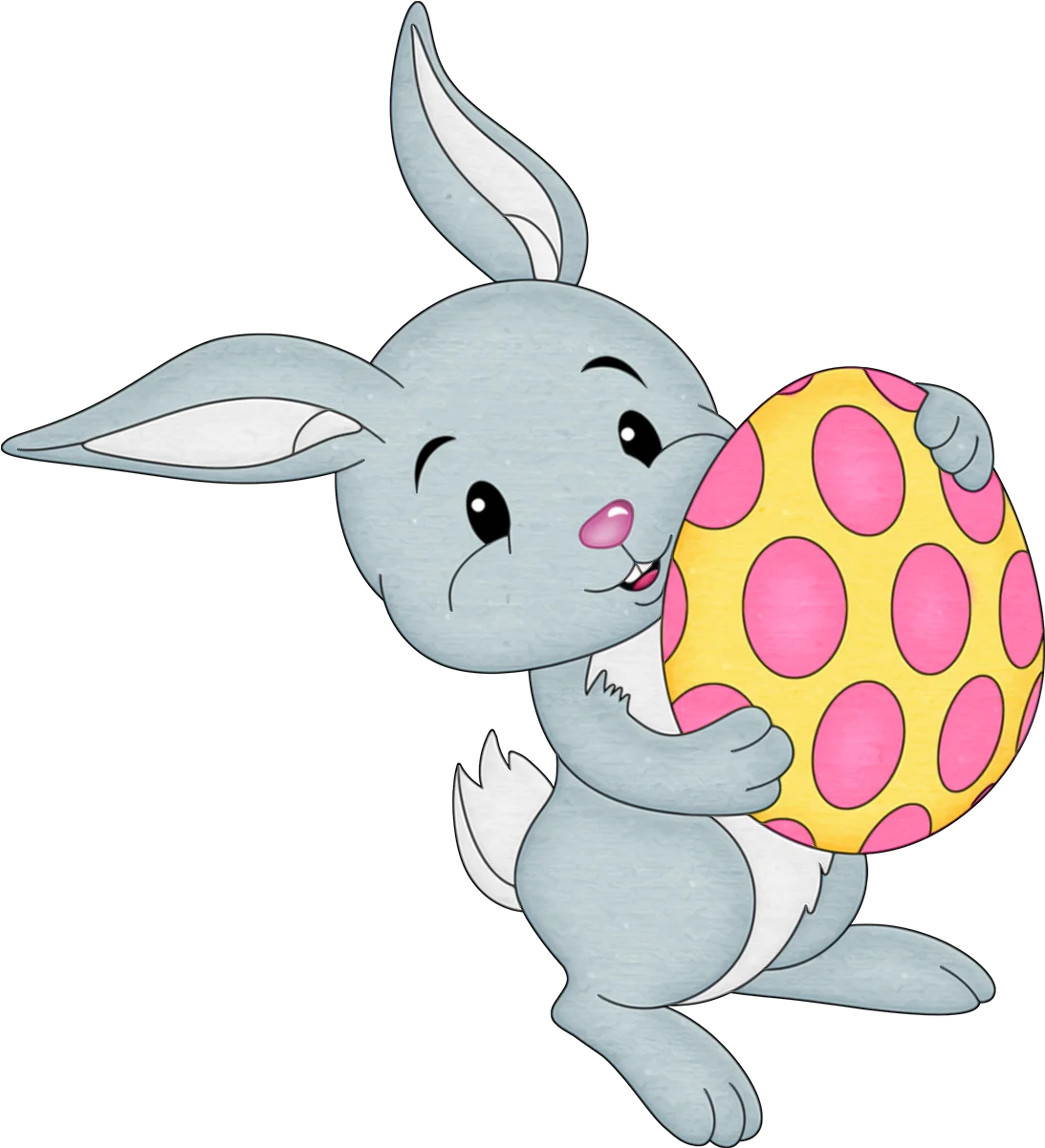 Adorable Easter Bunny Holding Colorful Polka Dot Egg Clipart Illustration