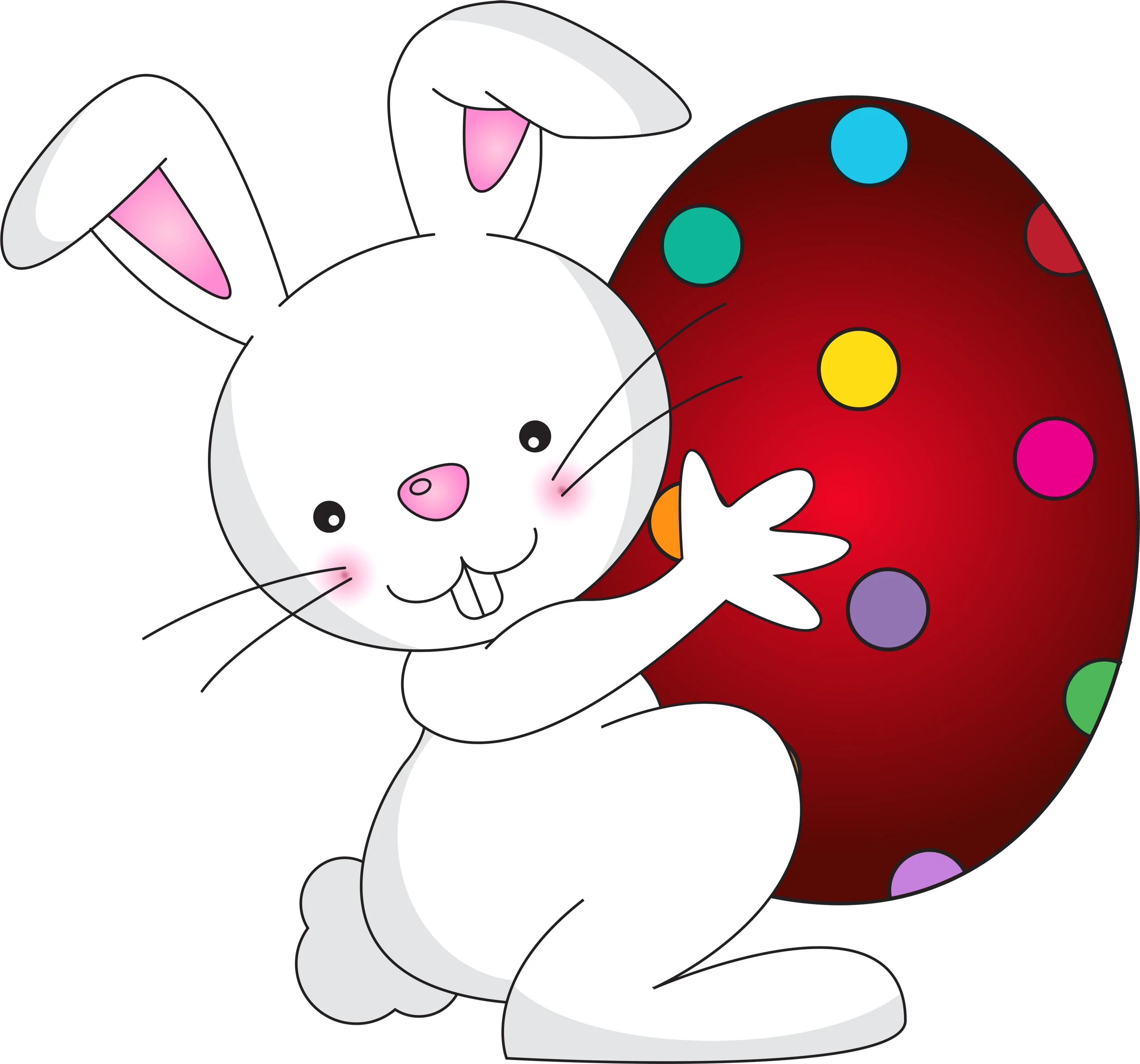 Adorable Easter Bunny Hugging Colorful Polka Dot Egg Clipart Illustration