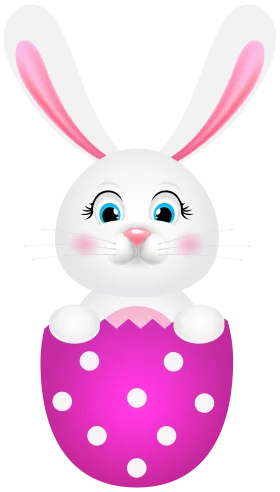 Adorable Easter Bunny Peeking from Polka Dot Magenta Egg Clipart Design