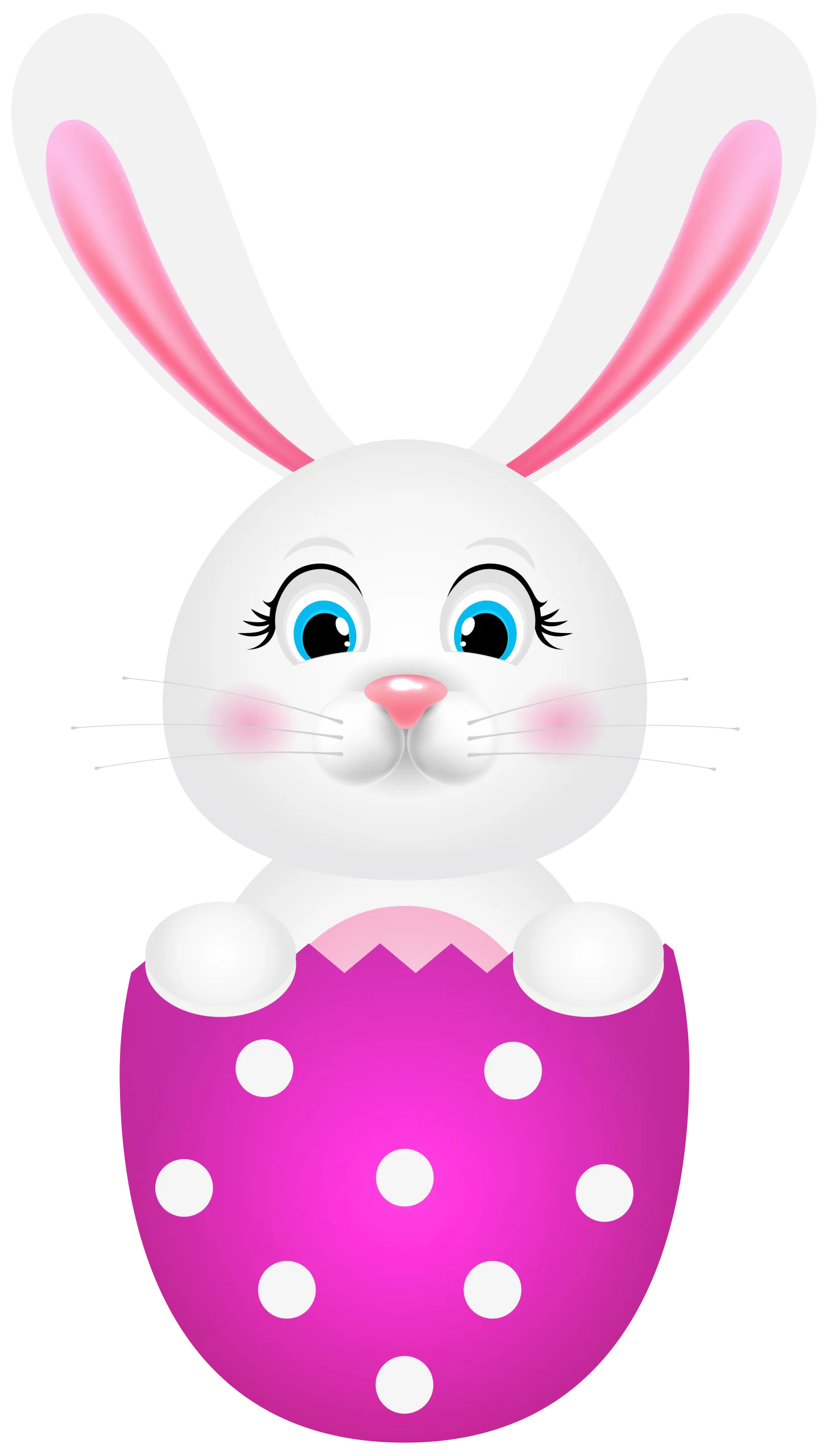 Adorable Easter Bunny Peeking from Polka Dot Magenta Egg Clipart Design