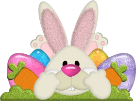 Adorable Easter Bunny Surrounded by Colorful Pastel Eggs Festive Clipart Design