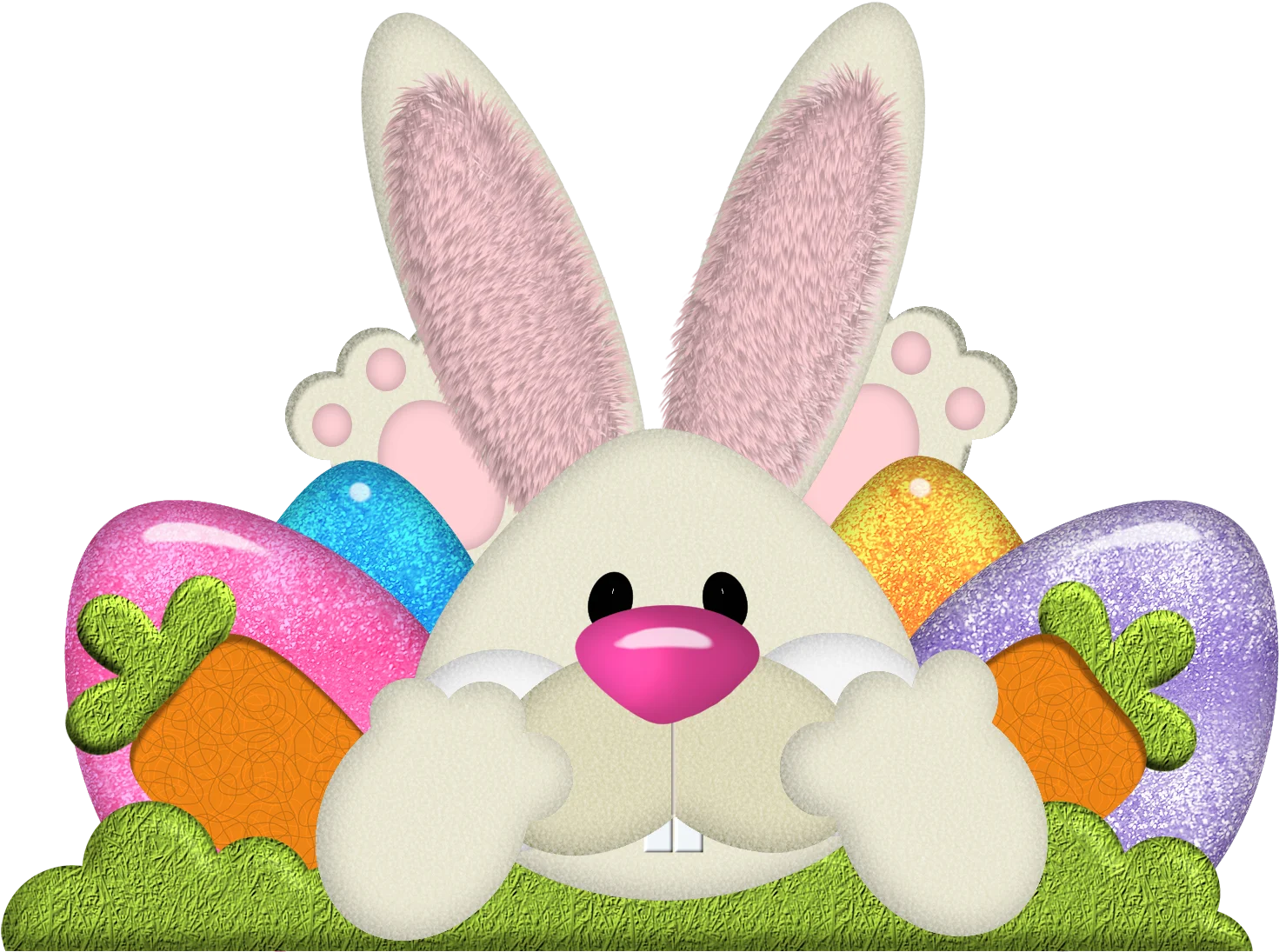Adorable Easter Bunny Surrounded by Colorful Pastel Eggs Festive Clipart Design