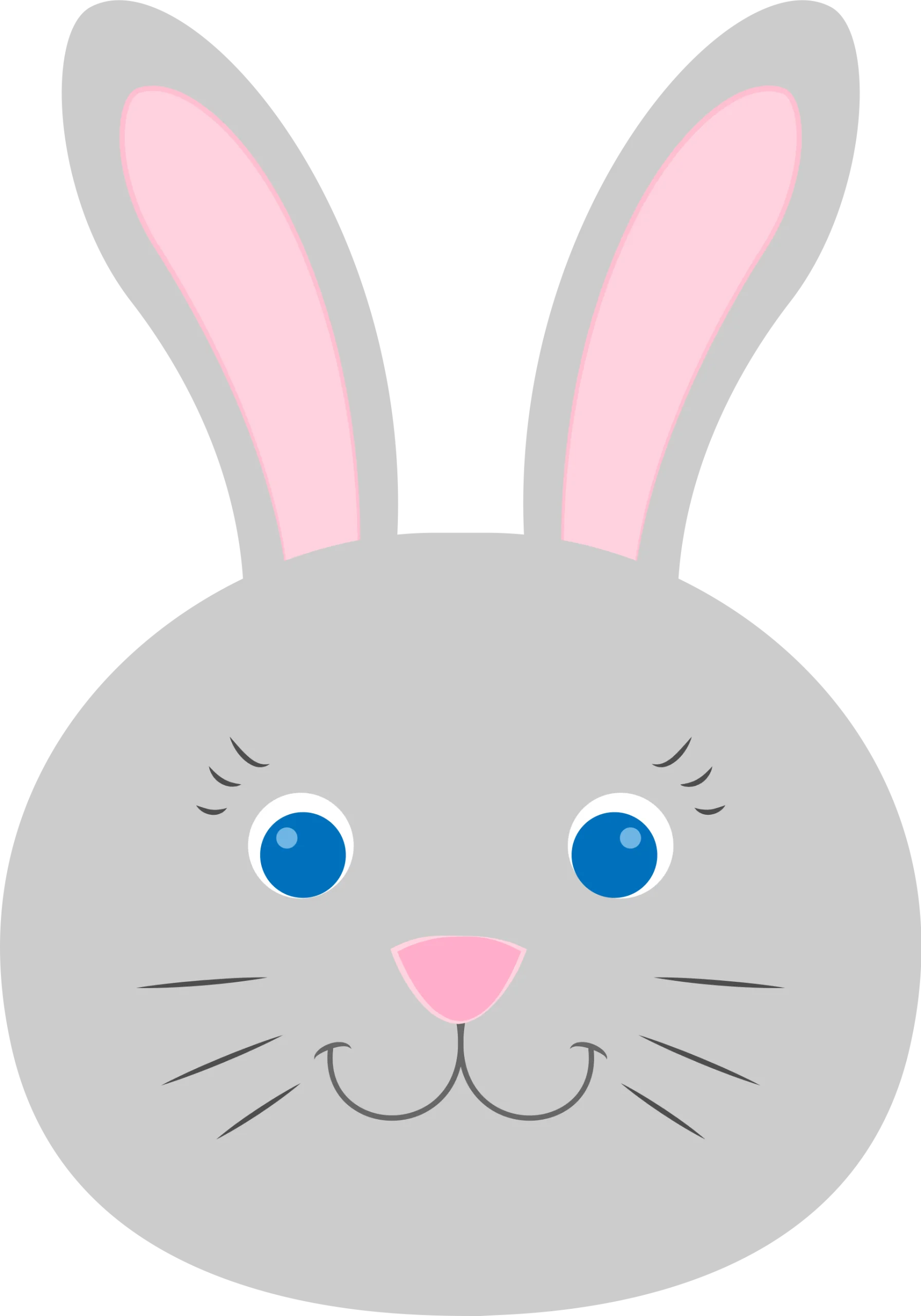 Adorable Gray Easter Bunny Clipart with Soft Pink Ears and Blue Eyes