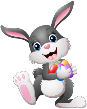Adorable Gray Easter Bunny Holding Colorful Easter Eggs Festive Cartoon Clipart
