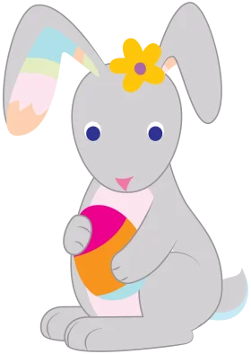 Adorable Pastel Easter Bunny Clipart with Flower and Colorful Egg