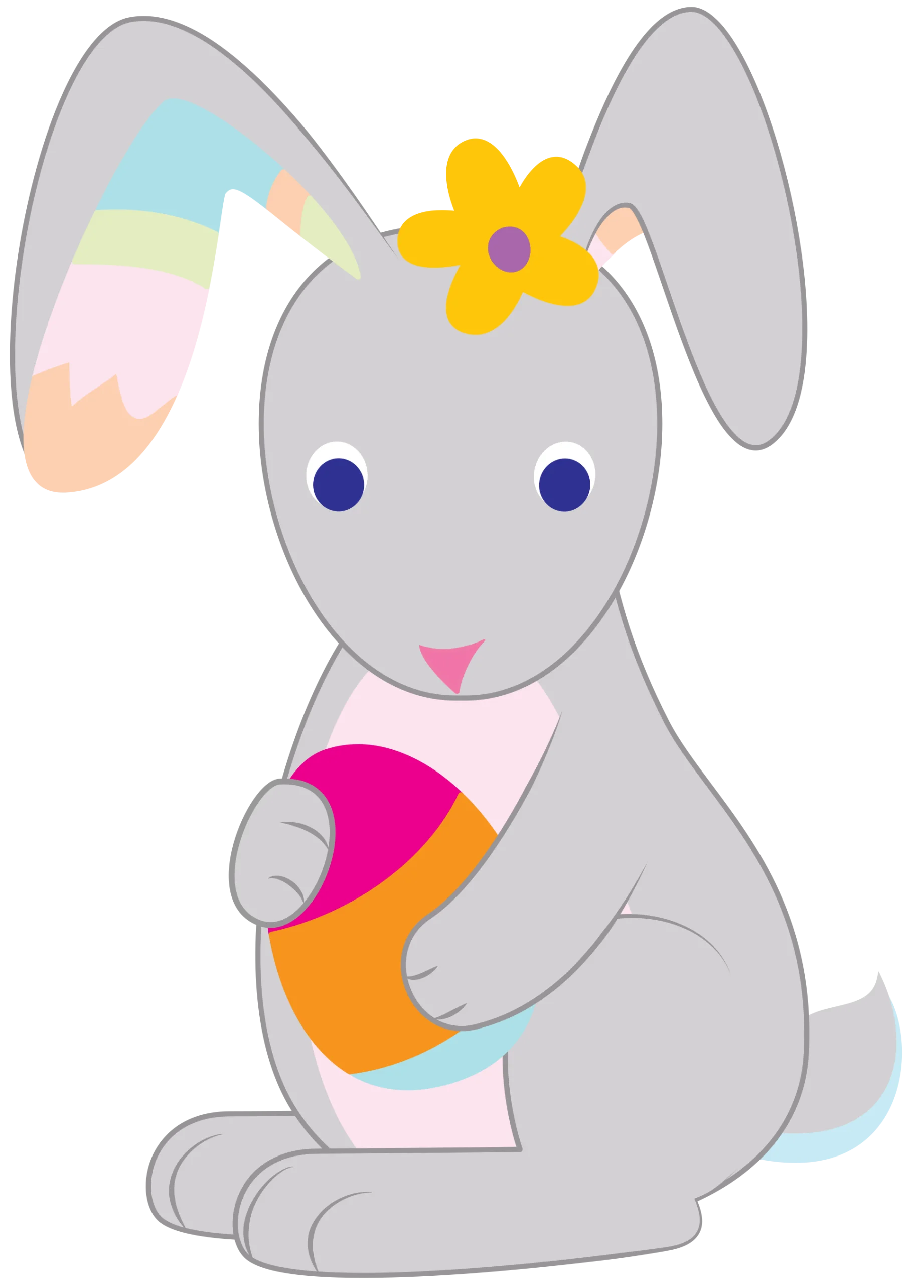 Adorable Pastel Easter Bunny Clipart with Flower and Colorful Egg